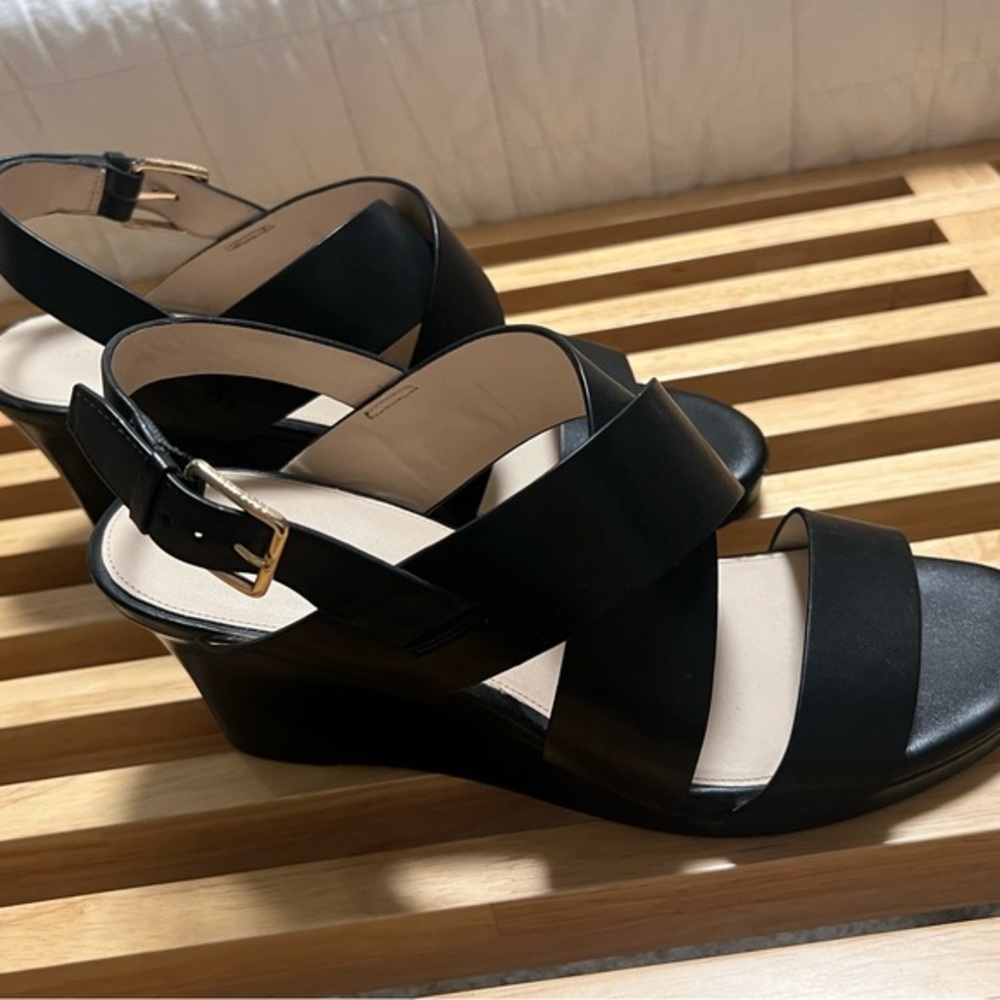 Cole Haan Black Wedge Sandals with Modern Design